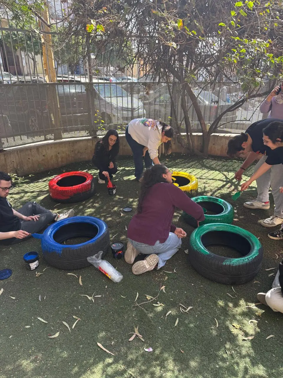 Students taking part in a campus greening activity